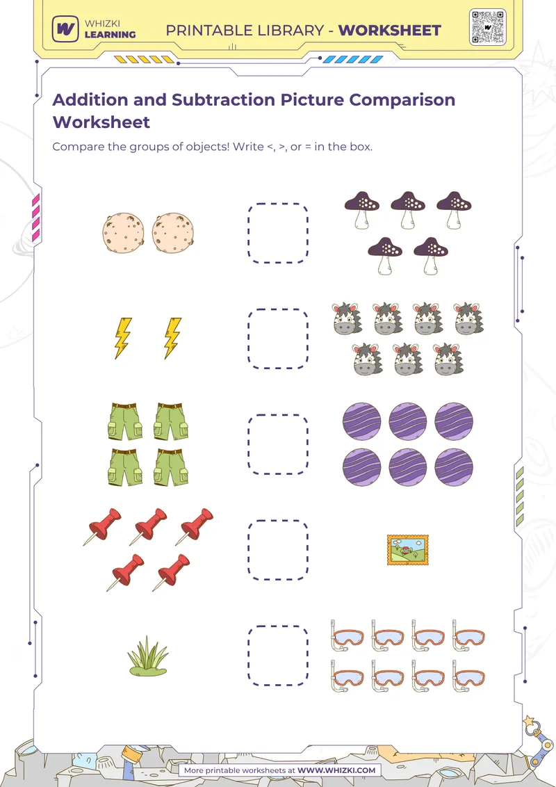 Addition and Subtraction Picture Comparison Worksheet