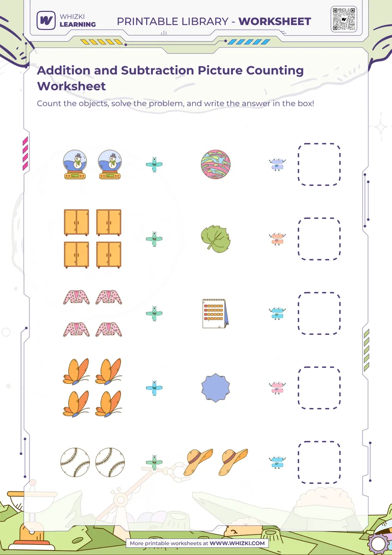 Addition and Subtraction Picture Counting Worksheet