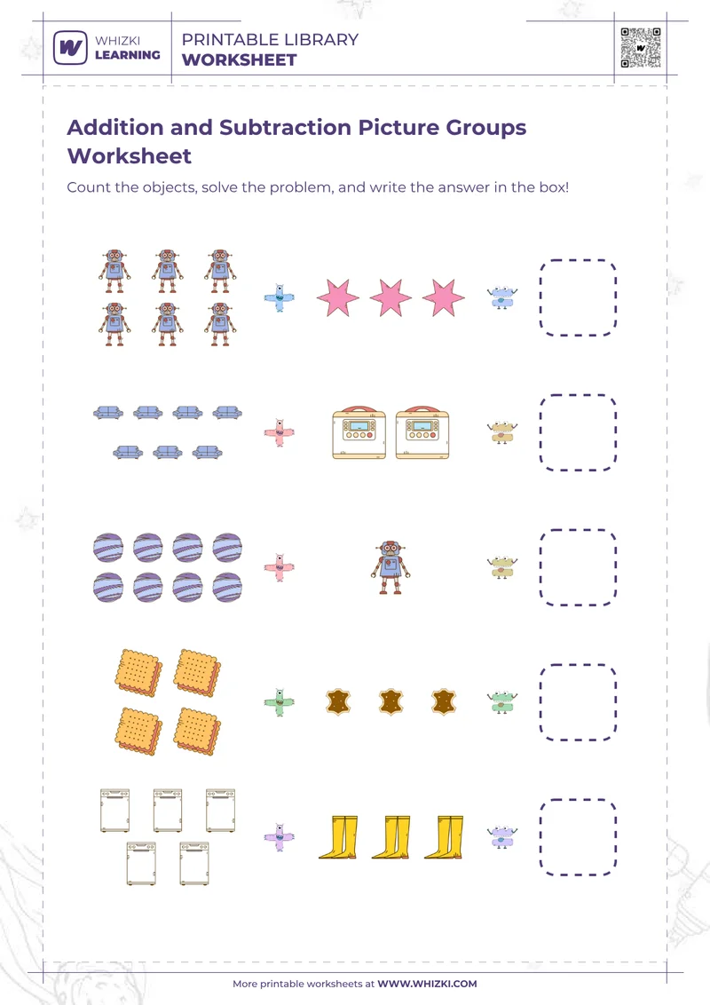 Addition and Subtraction Picture Groups Worksheet