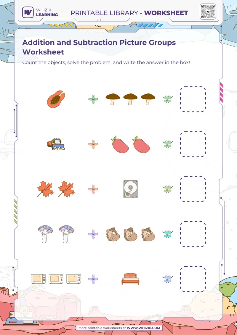 Addition and Subtraction Picture Groups Worksheet