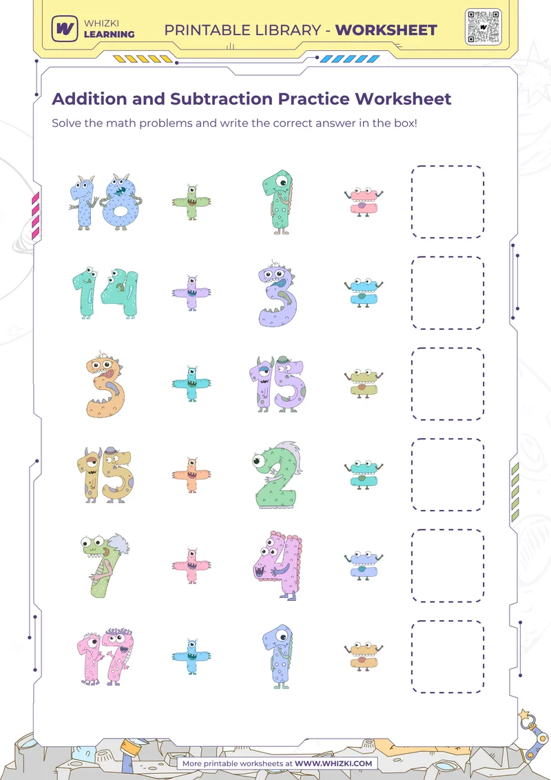Addition and Subtraction Practice Worksheet