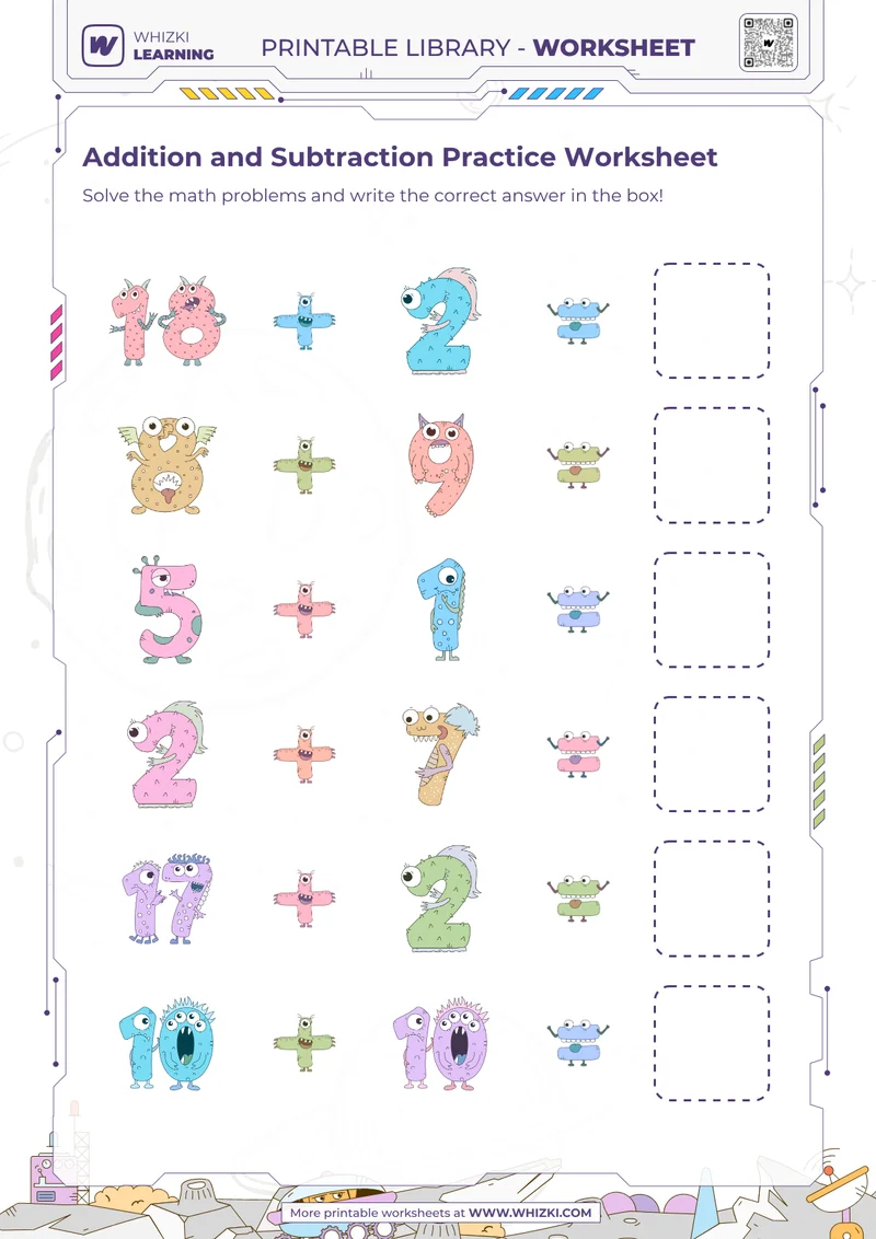 Addition and Subtraction Practice Worksheet