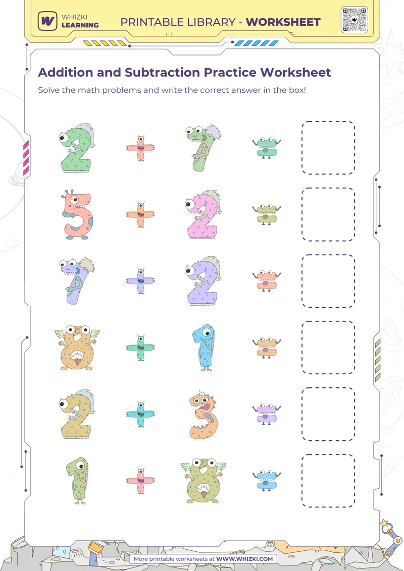 Addition and Subtraction Practice Worksheet