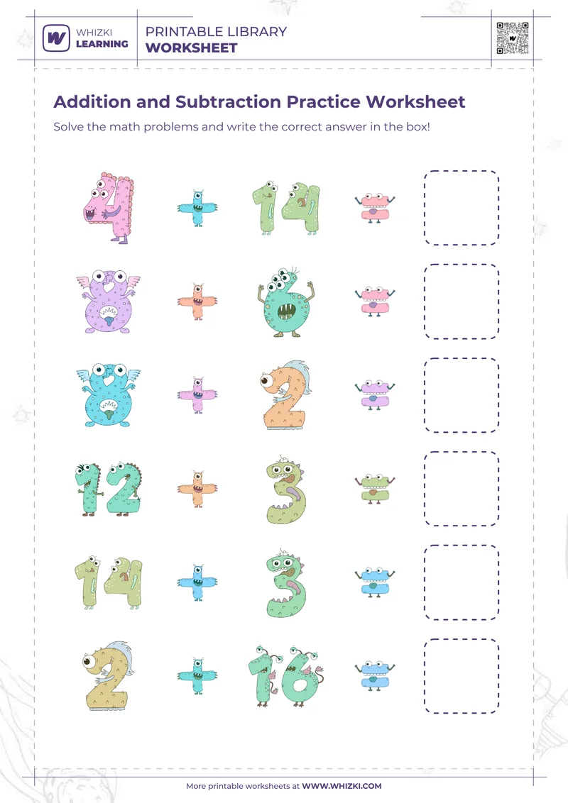 Addition and Subtraction Practice Worksheet