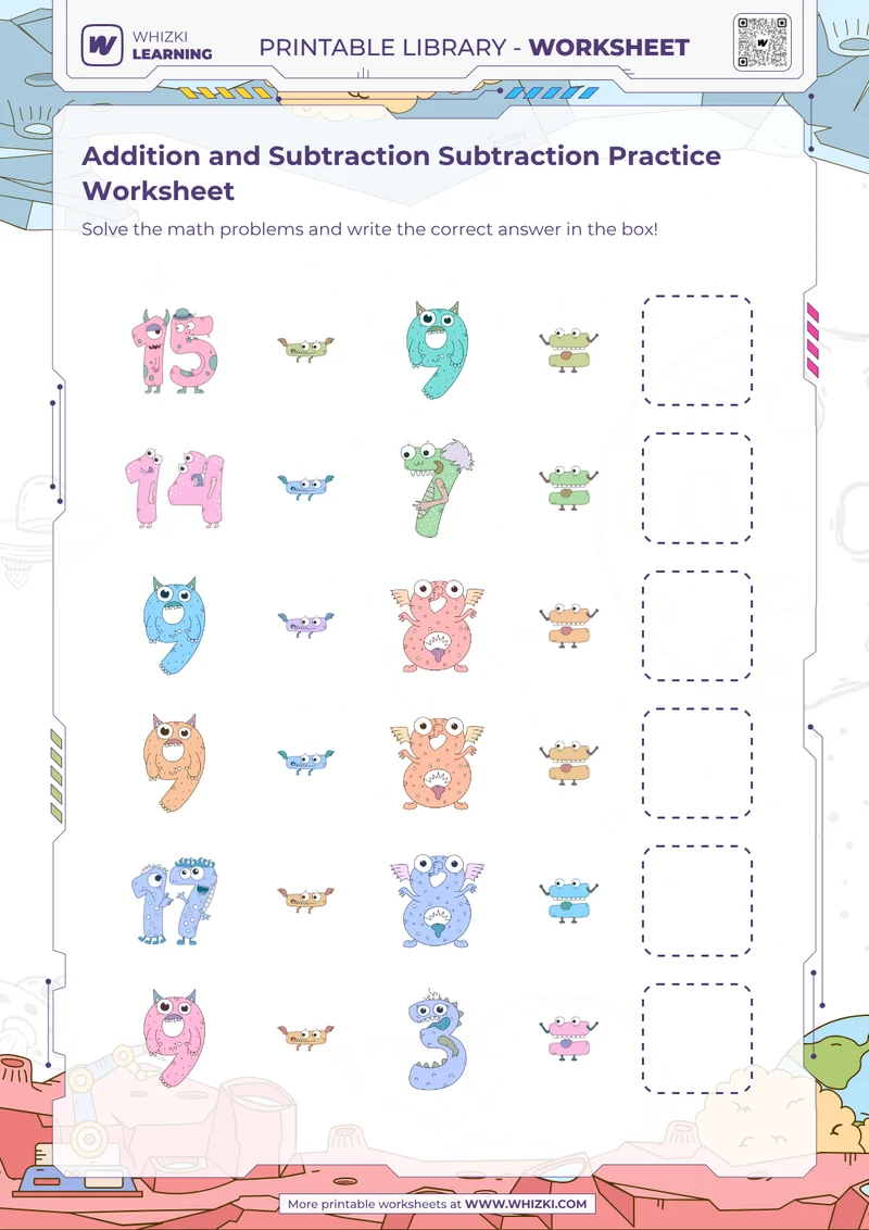 Addition and Subtraction Subtraction Practice Worksheet