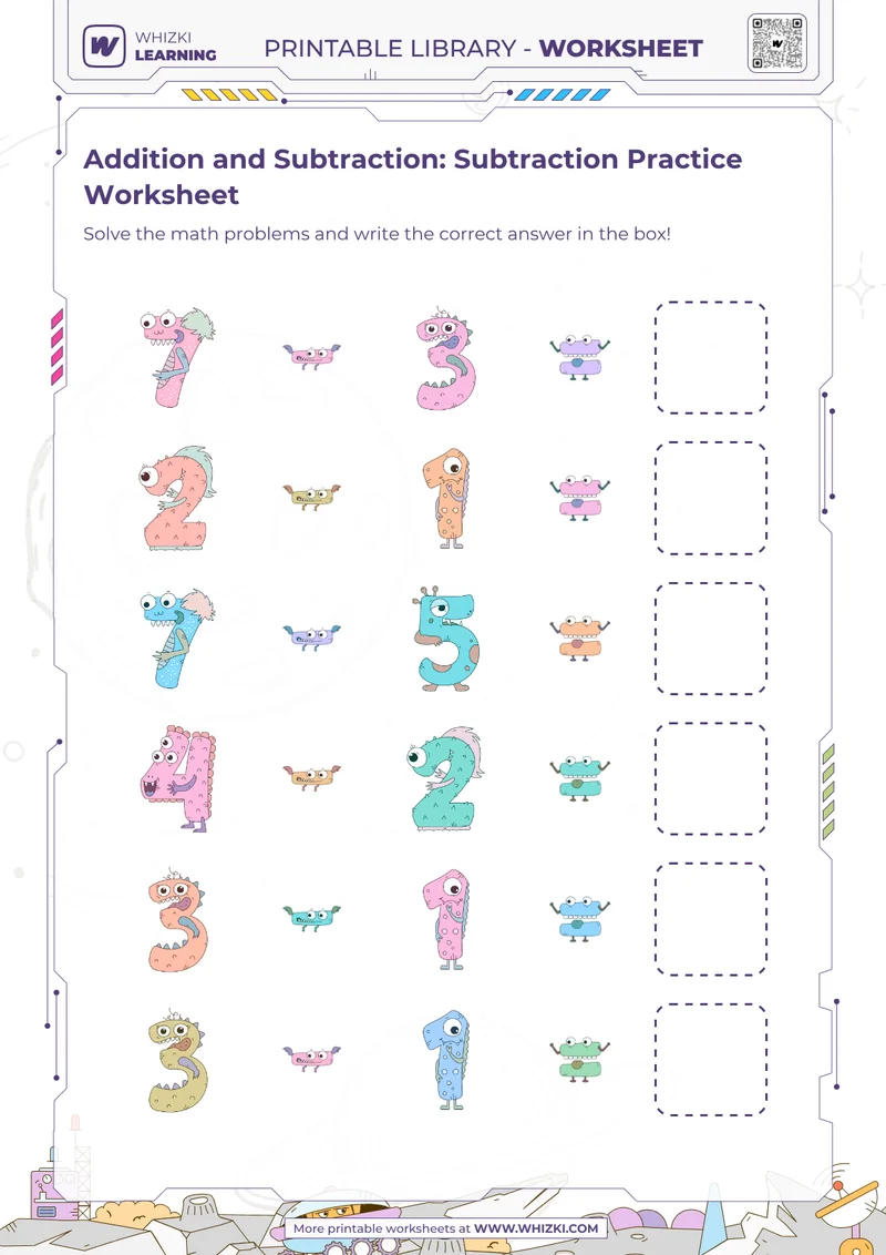 Addition and Subtraction: Subtraction Practice Worksheet