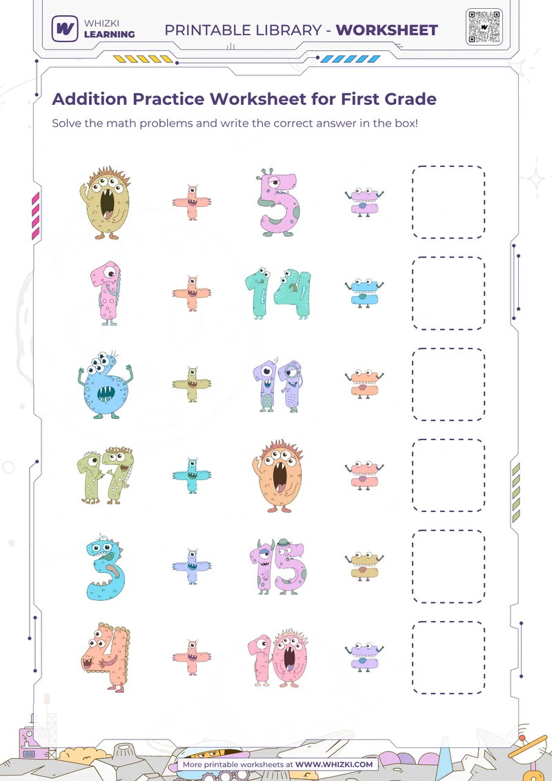 Addition Practice Worksheet for First Grade