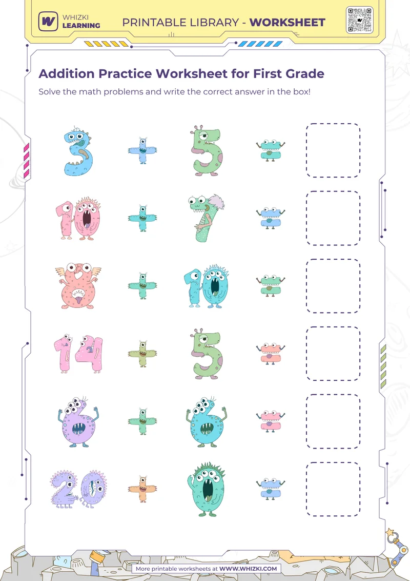 Addition Practice Worksheet for First Grade