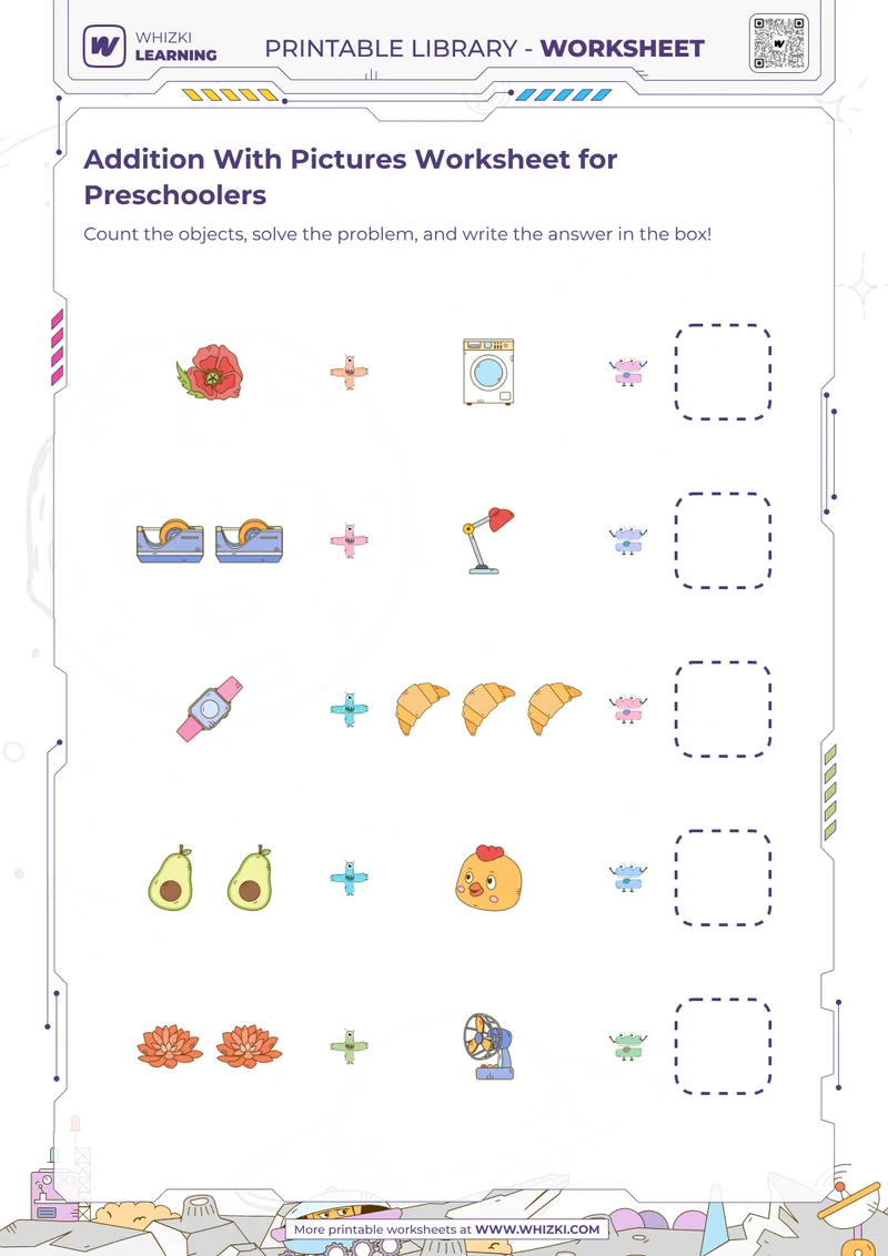 Addition With Pictures Worksheet for Preschoolers