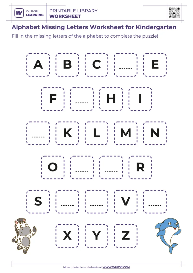 Alphabet Missing Letters Worksheet for Kindergarten