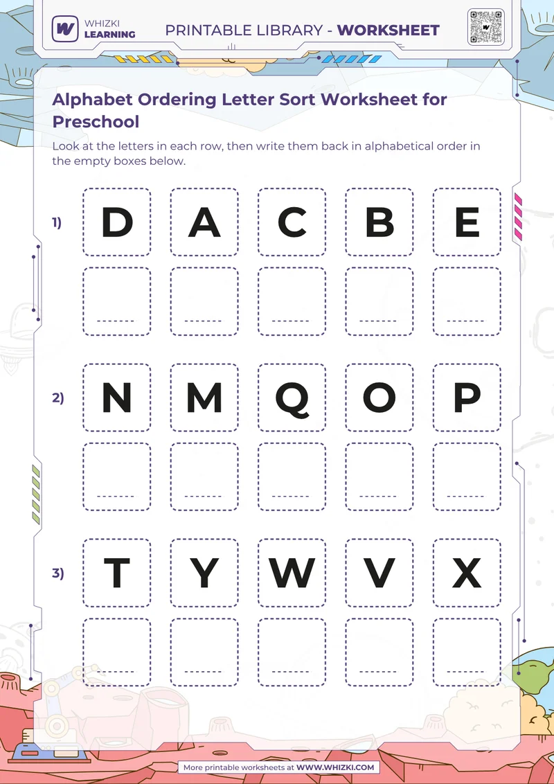 Alphabet Ordering Letter Sort Worksheet for Preschool