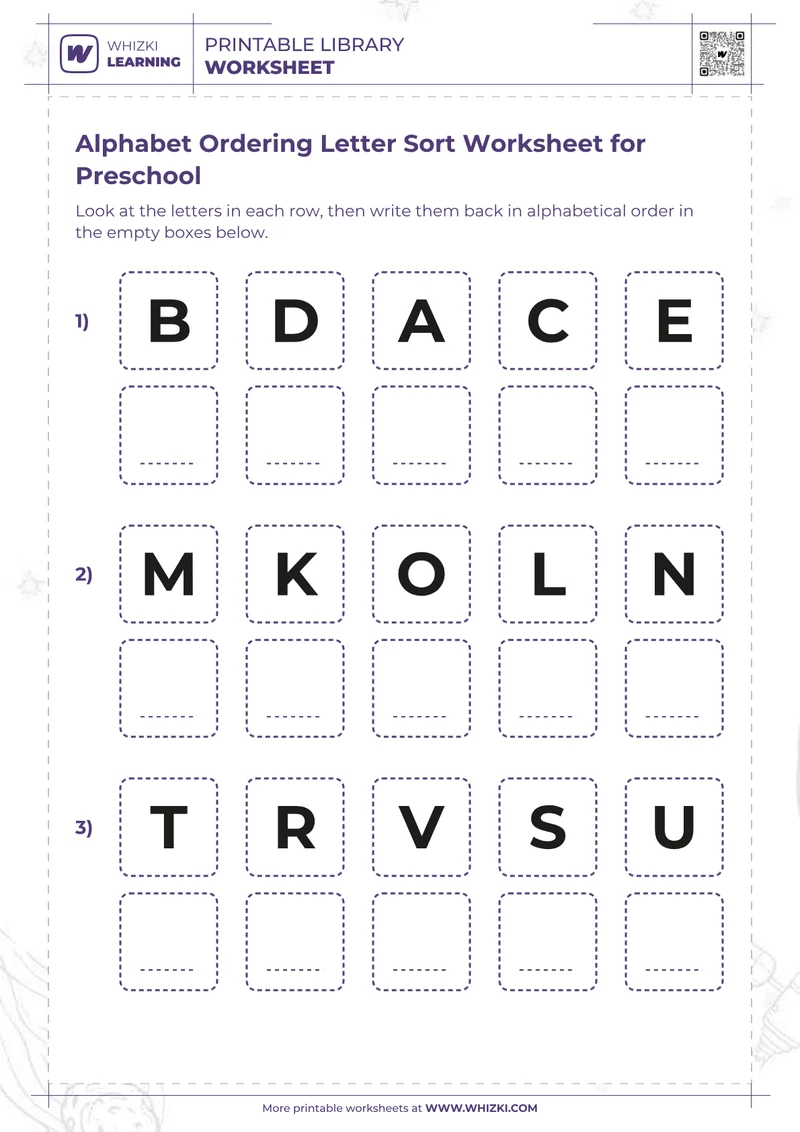 Alphabet Ordering Letter Sort Worksheet for Preschool