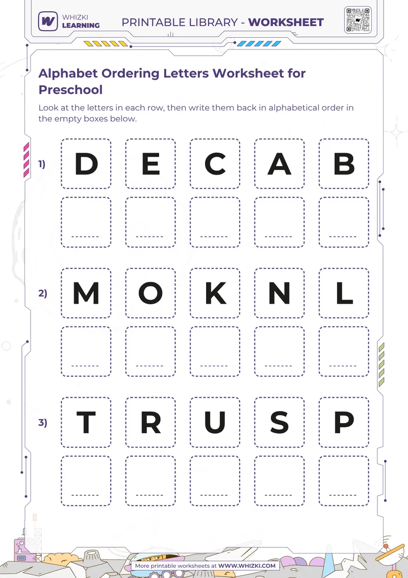 Alphabet Ordering Letters Worksheet for Preschool