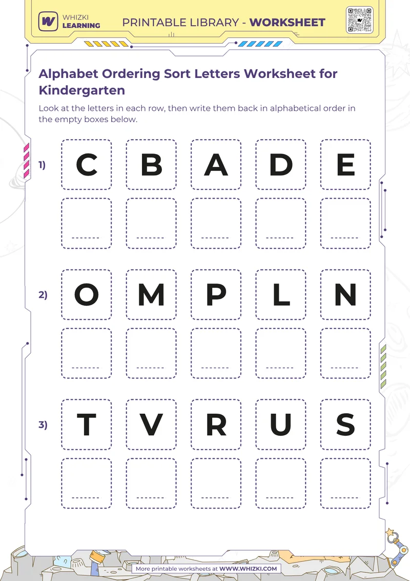 Alphabet Ordering Sort Letters Worksheet for Kindergarten
