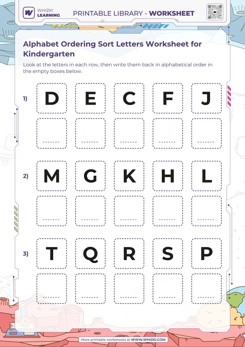 Alphabet Ordering Sort Letters Worksheet for Kindergarten