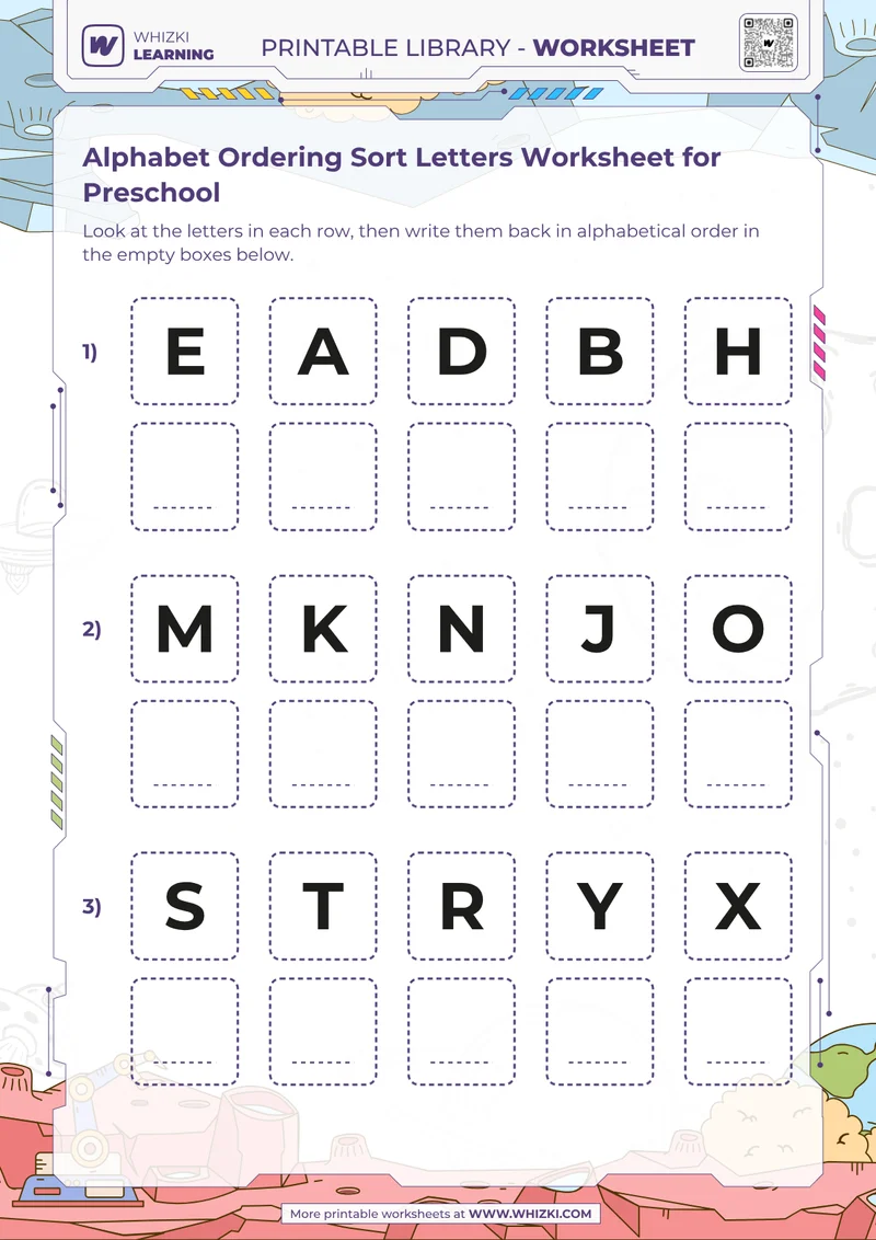 Alphabet Ordering Sort Letters Worksheet for Preschool