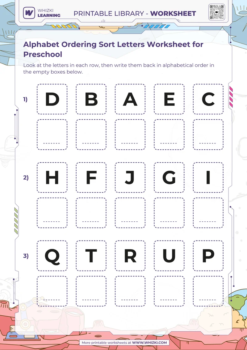 Alphabet Ordering Sort Letters Worksheet for Preschool
