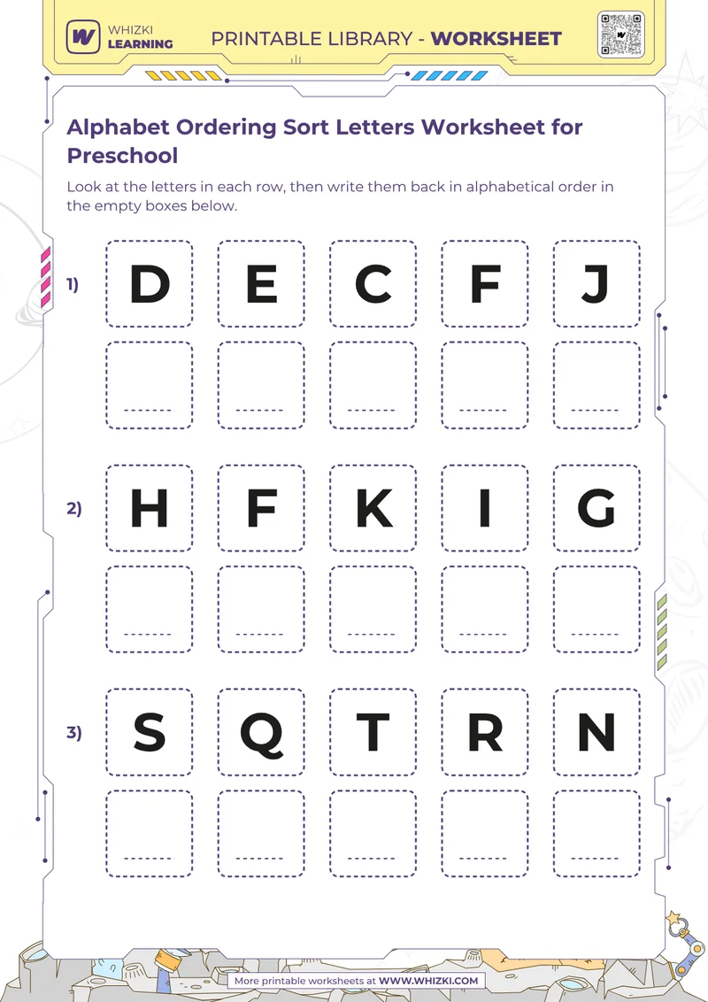 Alphabet Ordering Sort Letters Worksheet for Preschool
