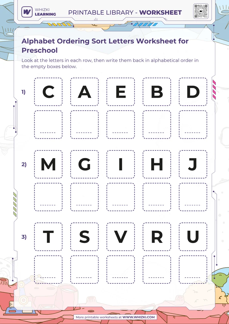 Alphabet Ordering Sort Letters Worksheet for Preschool