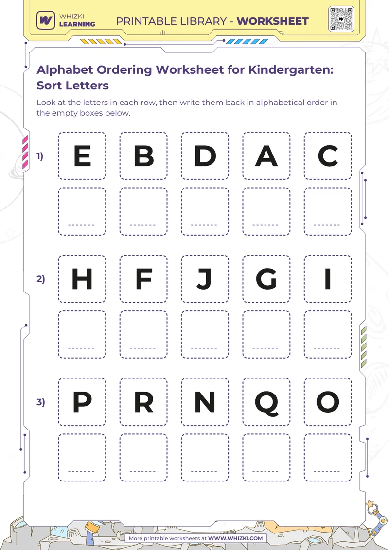Alphabet Ordering Worksheet for Kindergarten: Sort Letters