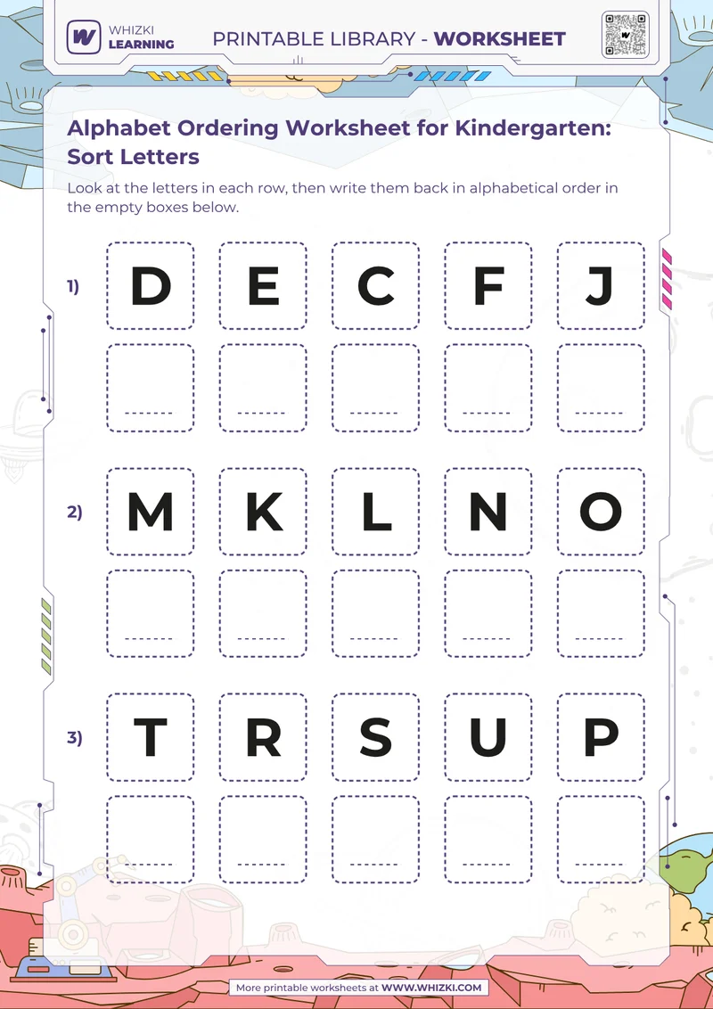 Alphabet Ordering Worksheet for Kindergarten: Sort Letters