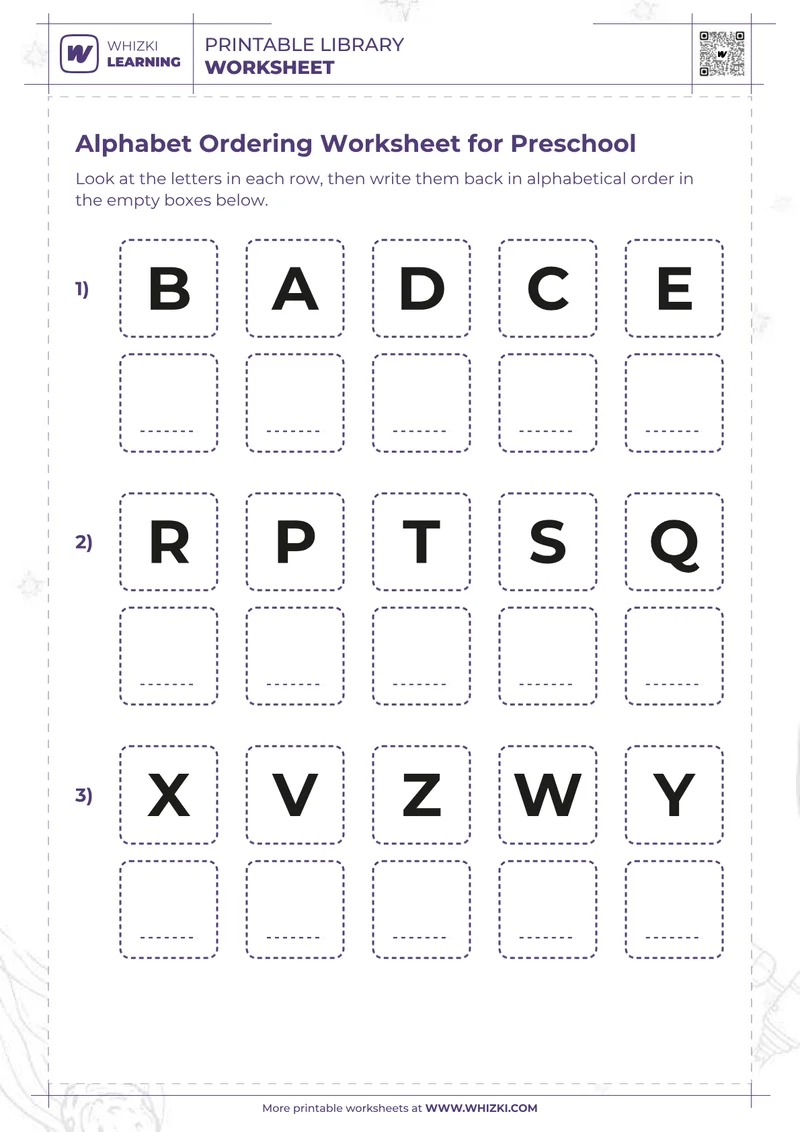 Alphabet Ordering Worksheet for Preschool