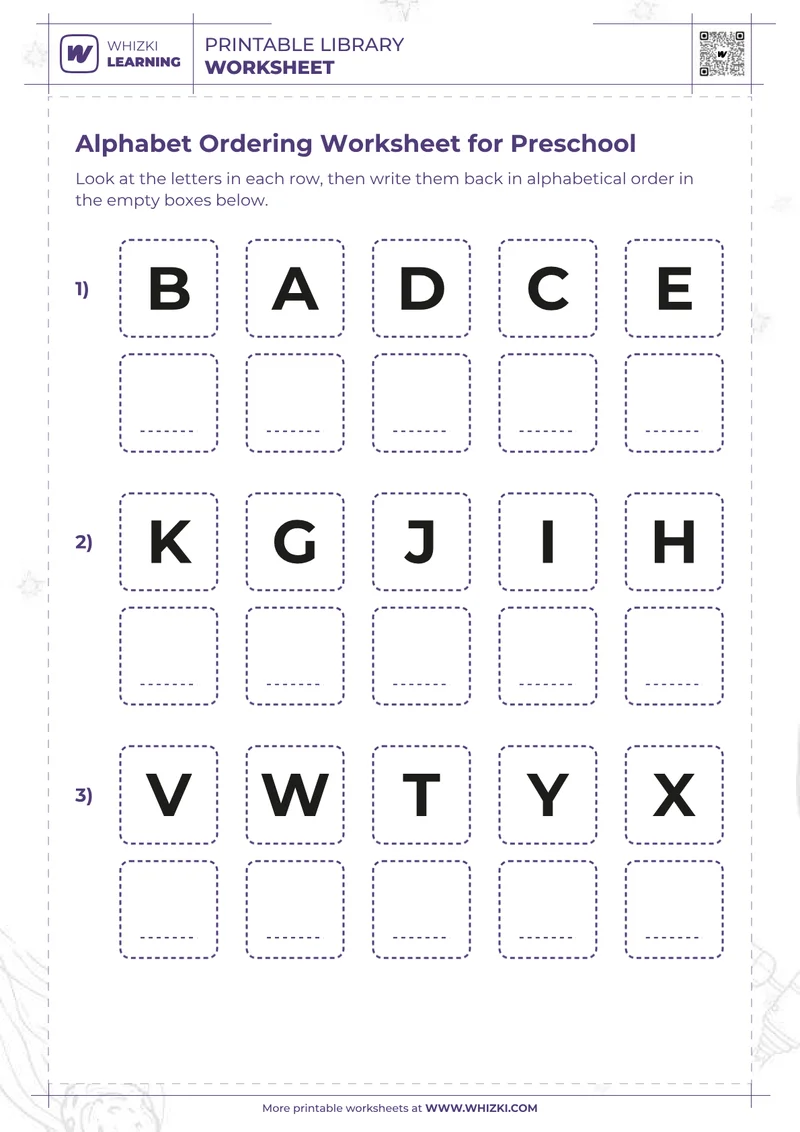 Alphabet Ordering Worksheet for Preschool