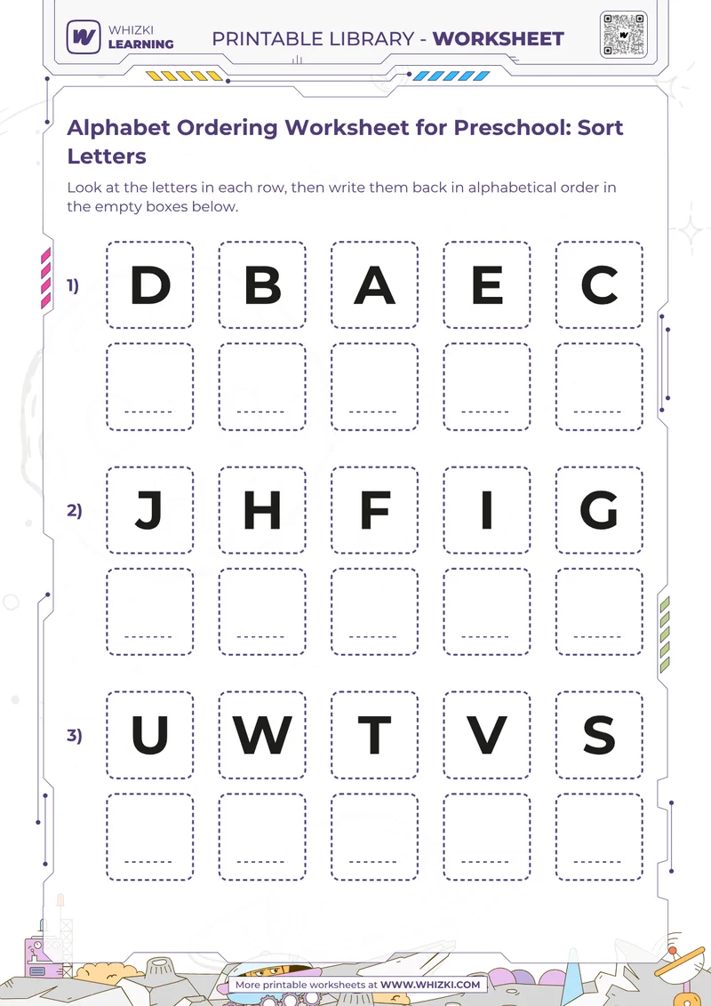 Alphabet Ordering Worksheet for Preschool: Sort Letters