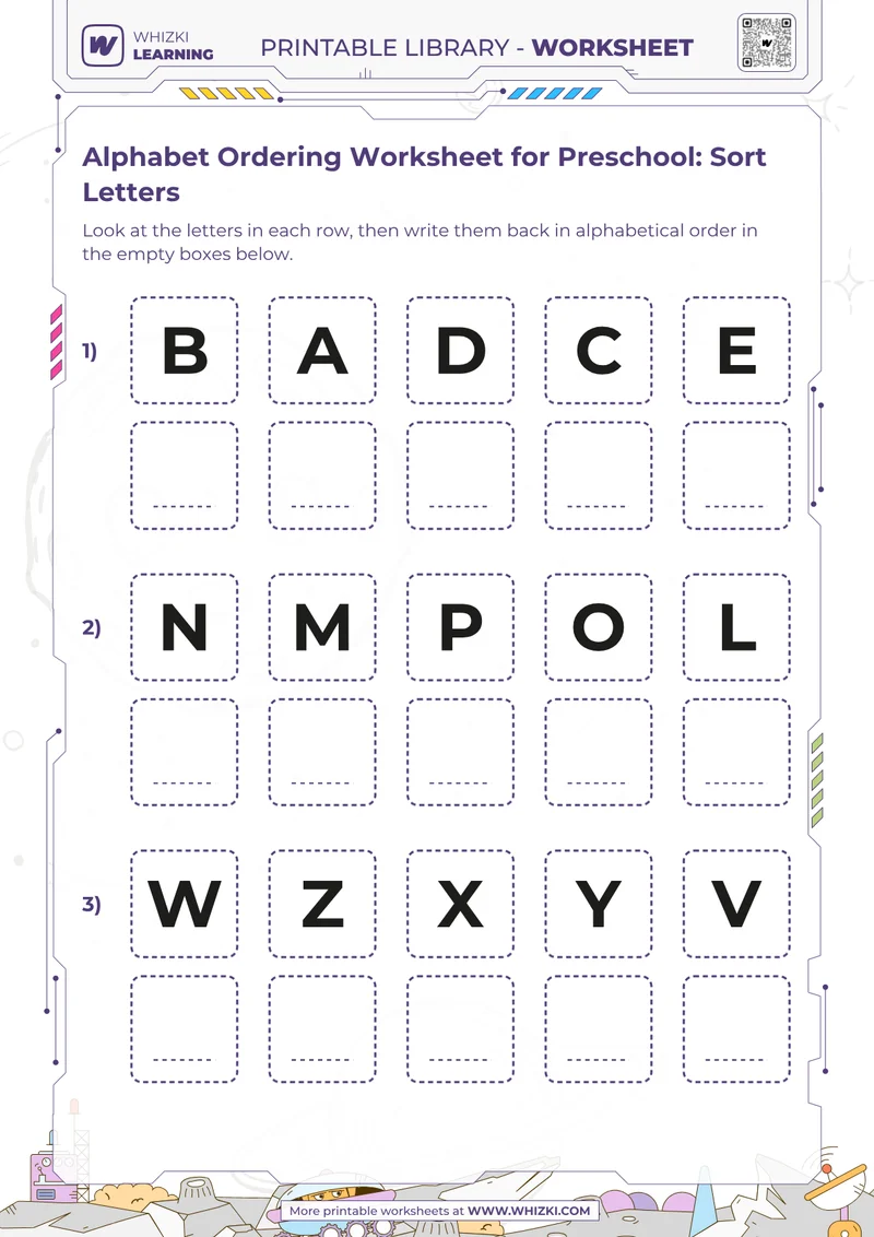 Alphabet Ordering Worksheet for Preschool: Sort Letters