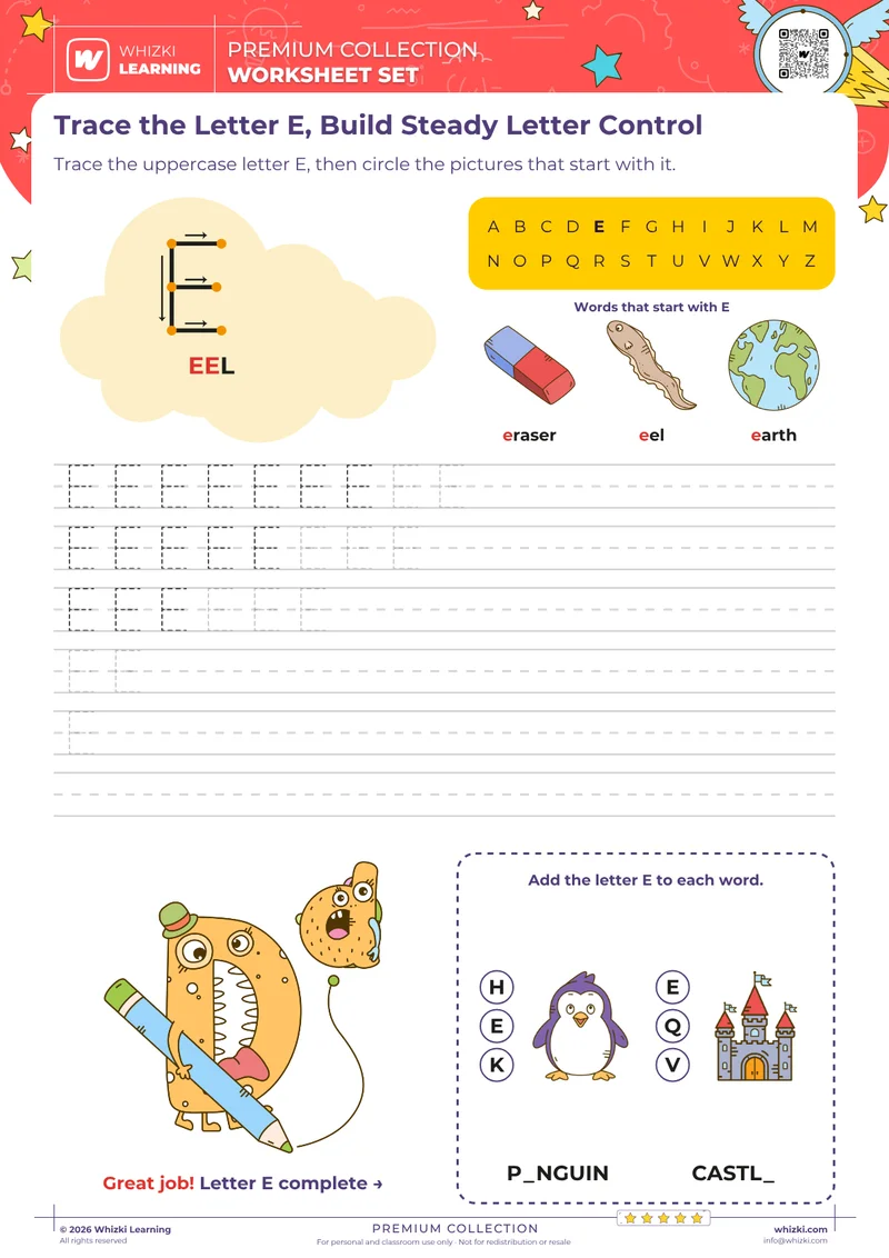Trace the Letter E, Build Steady Letter Control