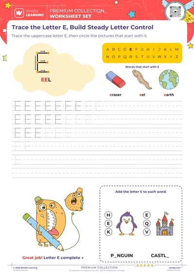 Trace the Letter E, Build Steady Letter Control