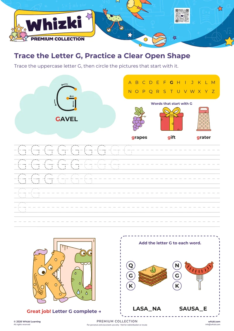 Trace the Letter G, Practice a Clear Open Shape