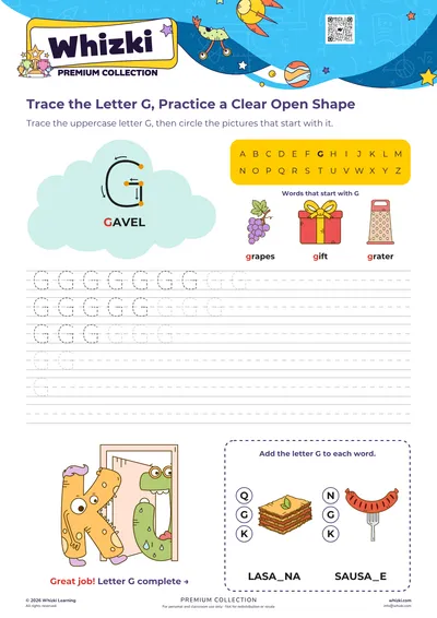Trace the Letter G, Practice a Clear Open Shape
