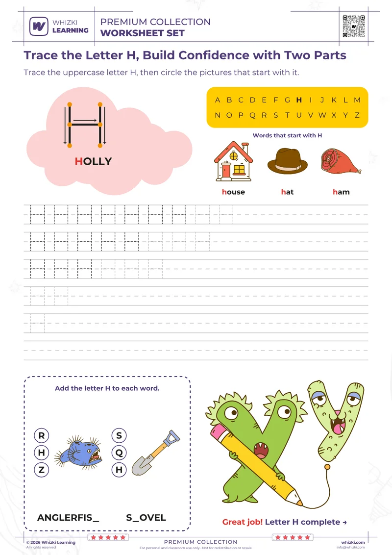 Trace the Letter H, Build Confidence with Two Parts