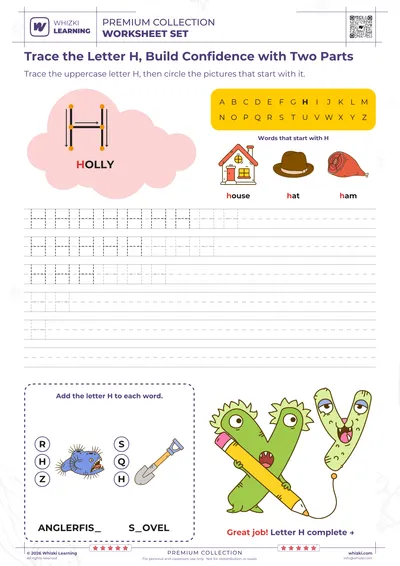 Trace the Letter H, Build Confidence with Two Parts