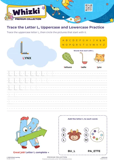 Trace the Letter L, Uppercase and Lowercase Practice