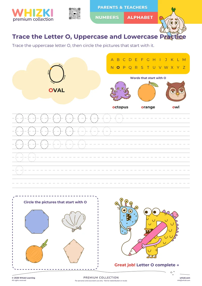 Trace the Letter O, Uppercase and Lowercase Practice