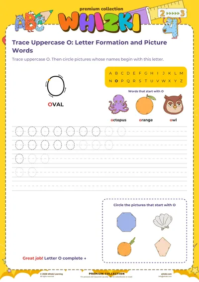 Trace Uppercase O: Letter Formation and Picture Words