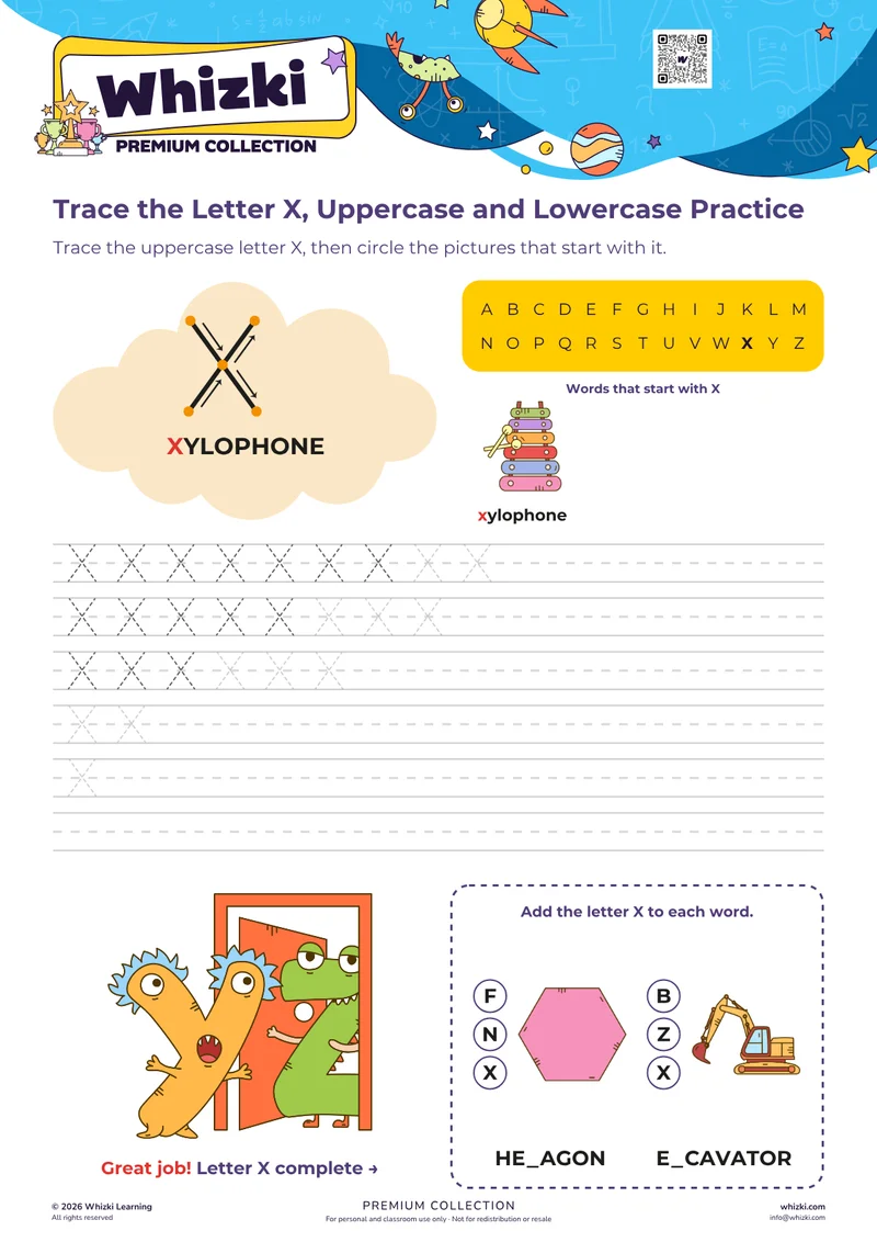 Trace the Letter X, Uppercase and Lowercase Practice