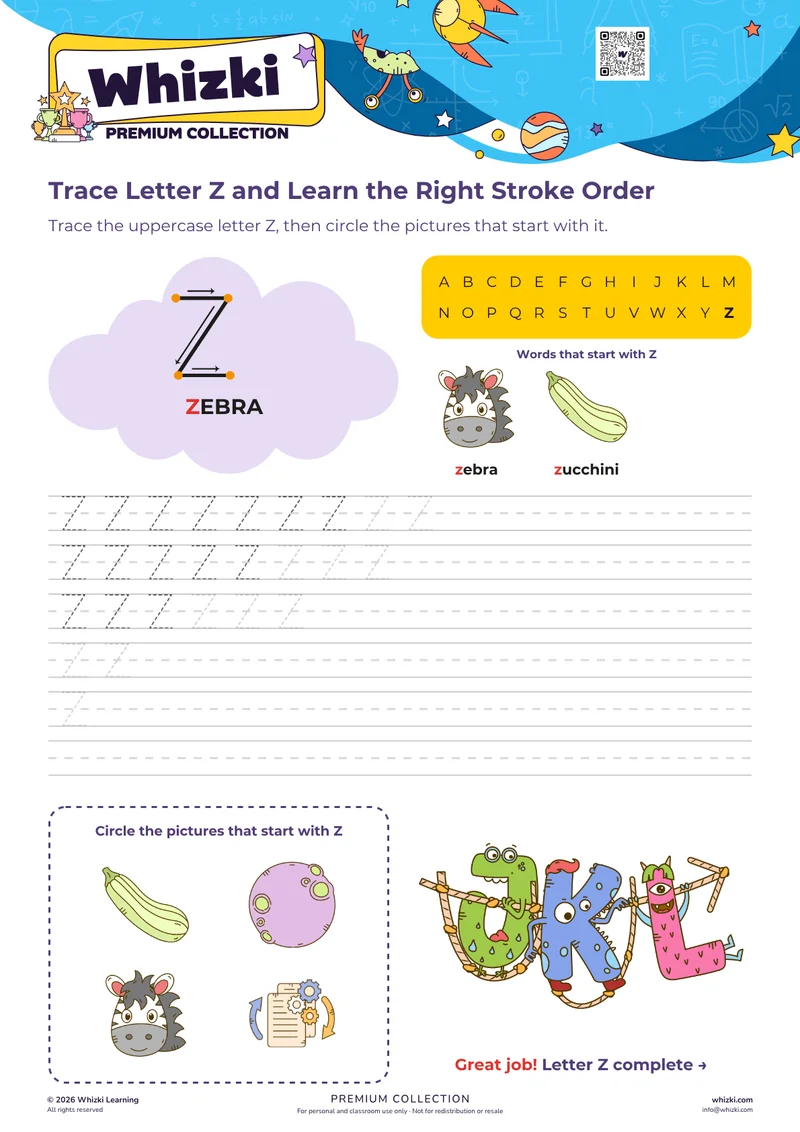 Trace Letter Z and Learn the Right Stroke Order
