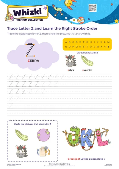 Trace Letter Z and Learn the Right Stroke Order