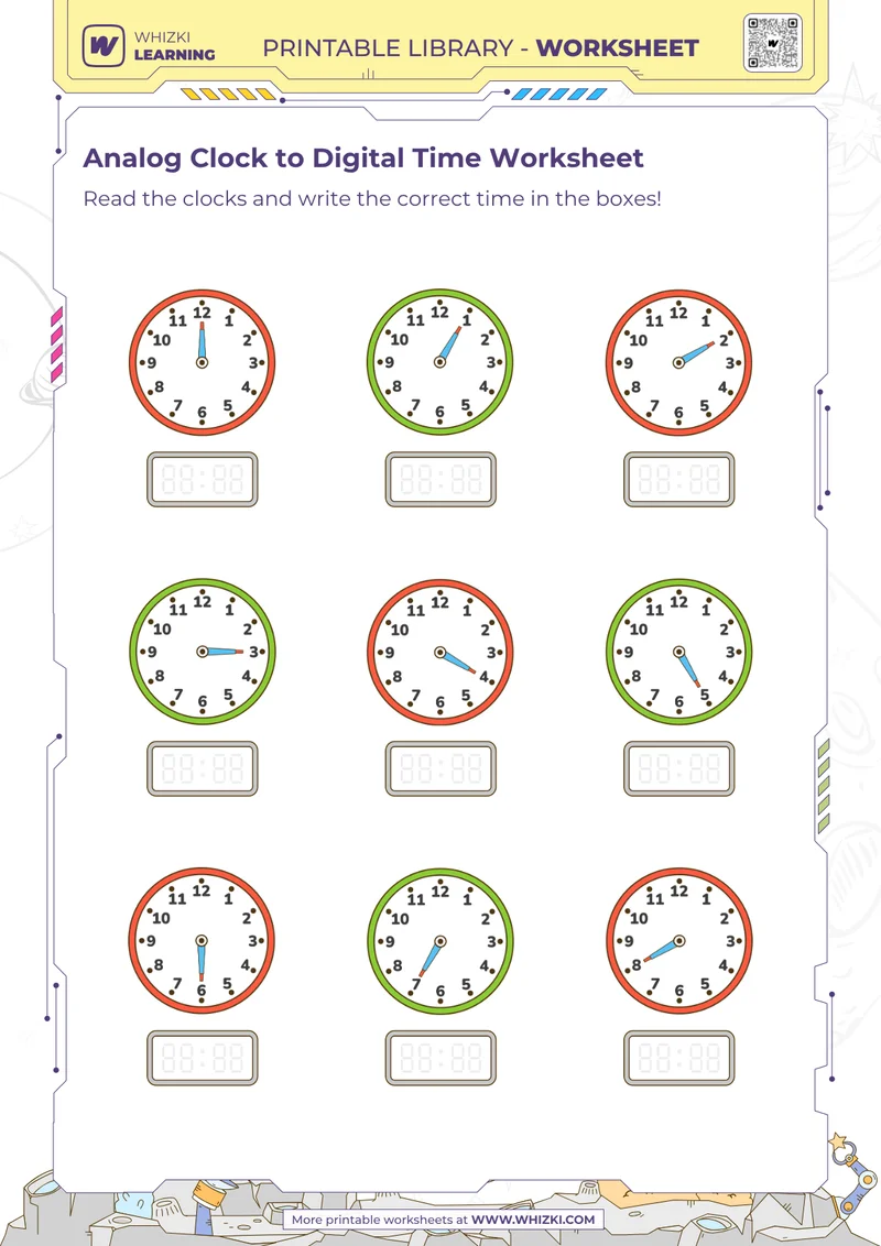 Analog Clock to Digital Time Worksheet