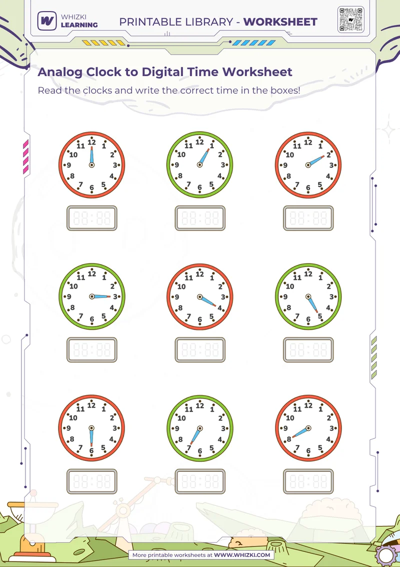 Analog Clock to Digital Time Worksheet