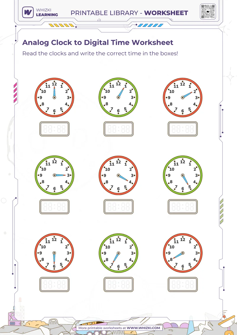 Analog Clock to Digital Time Worksheet