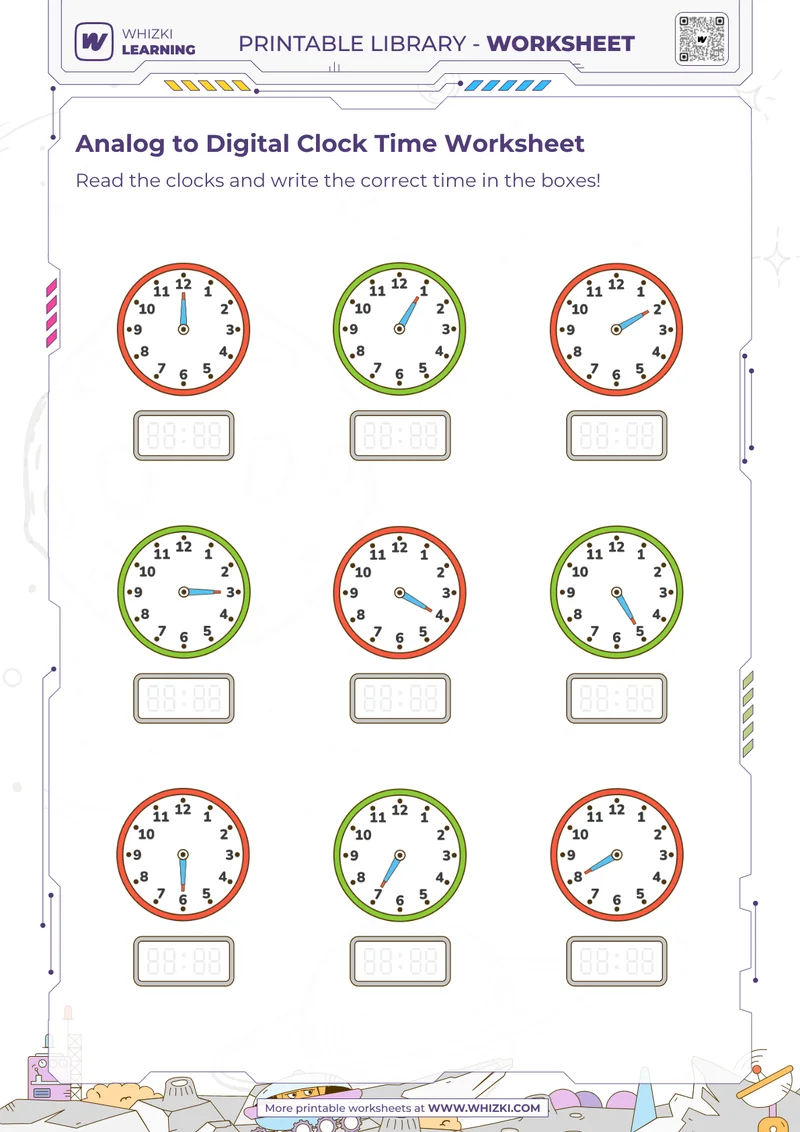 Analog to Digital Clock Time Worksheet