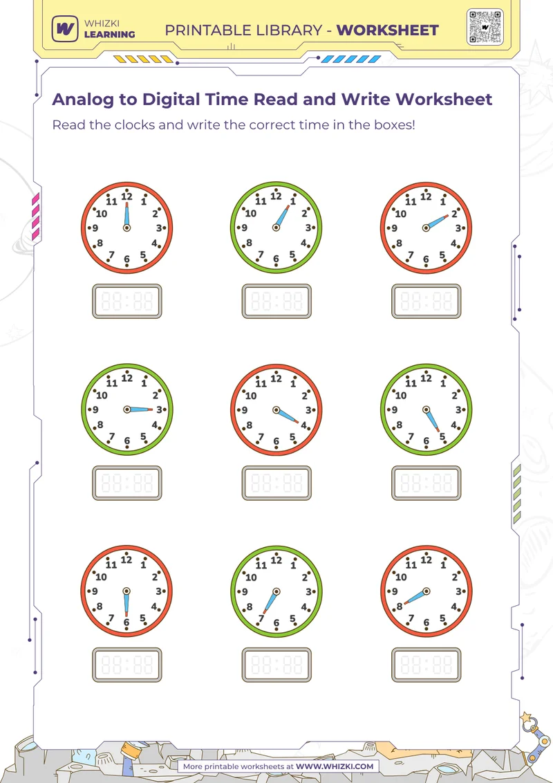 Analog to Digital Time Read and Write Worksheet