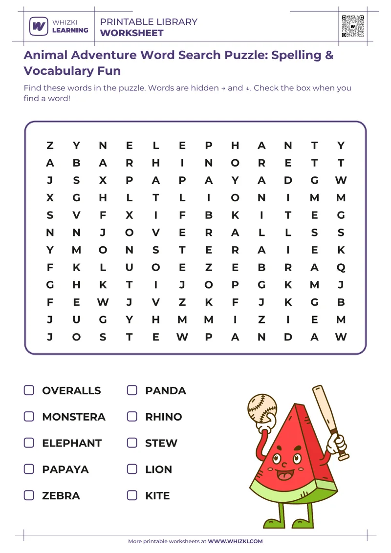 Animal Adventure Word Search Puzzle: Spelling & Vocabulary Fun