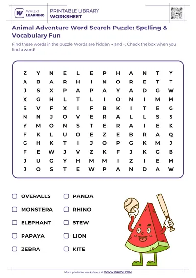 Animal Adventure Word Search Puzzle: Spelling & Vocabulary Fun