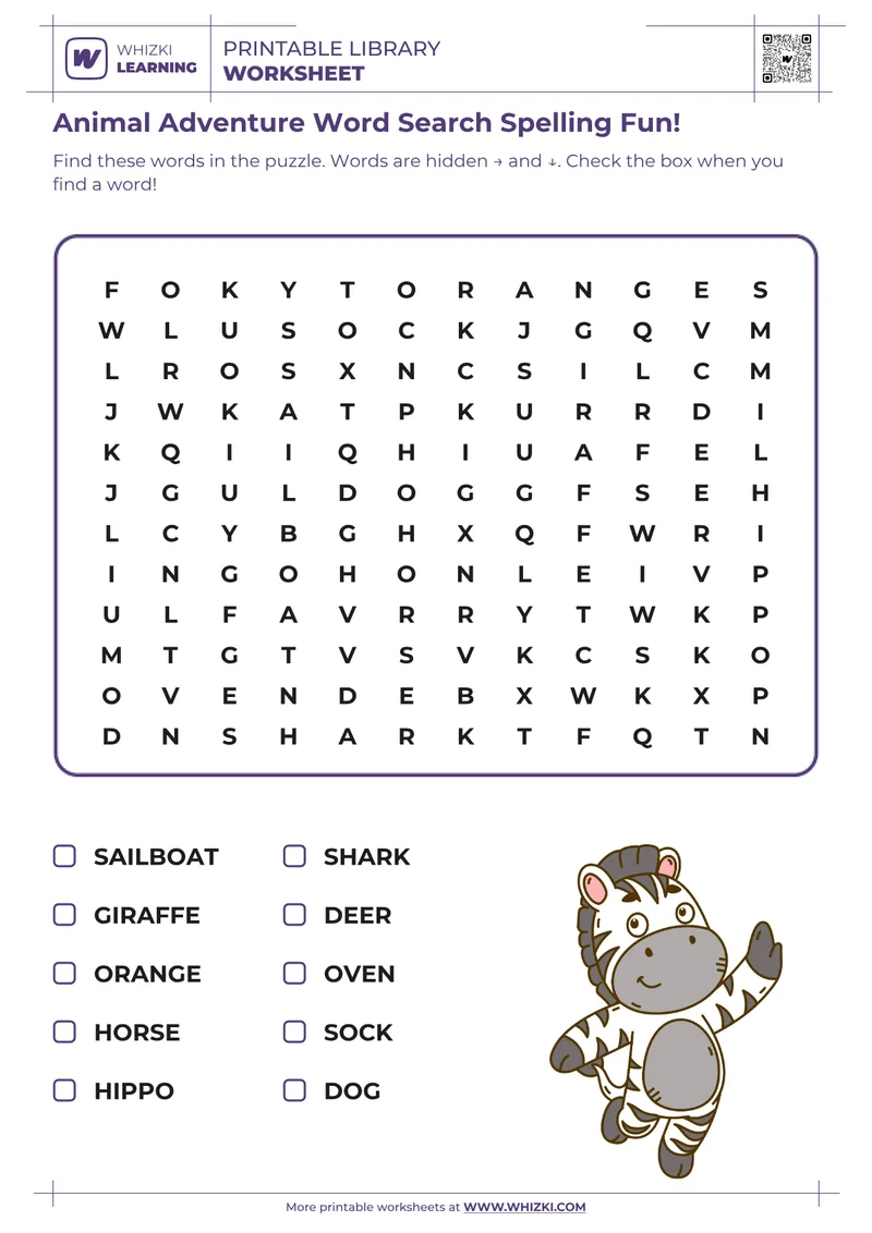 Animal Adventure Word Search Spelling Fun!
