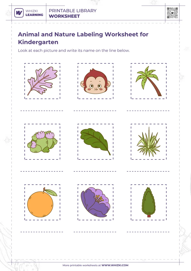 Animal and Nature Labeling Worksheet for Kindergarten